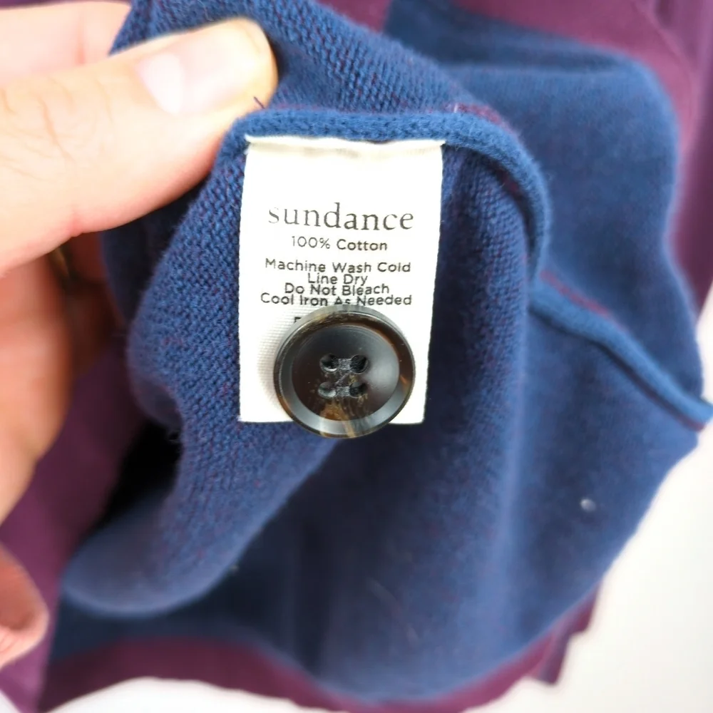 Sundance Men Medium Highland Stitch Henley Mockneck Sweater Burgundy Purple Blue